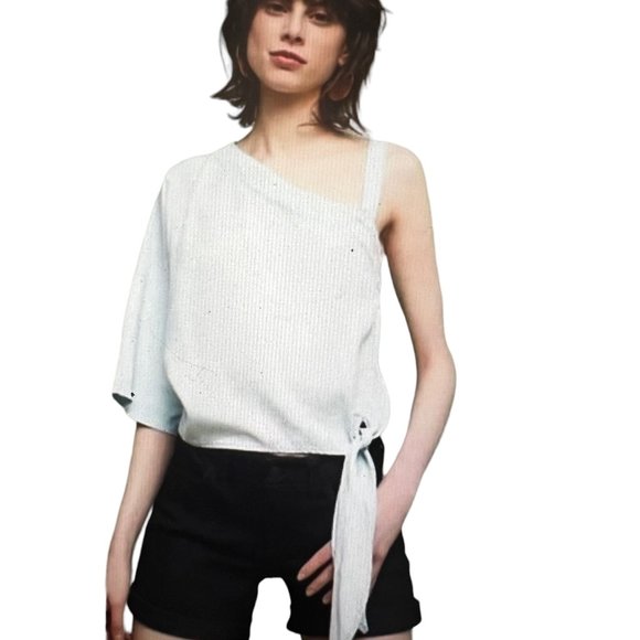 HOLDING HORSES Tops - LN HOLDING HORSES for Anthropologie Maddie One Shoulder Light Blue Top S…